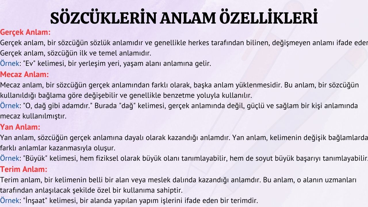 sozcuklerin anlam ozellikleri